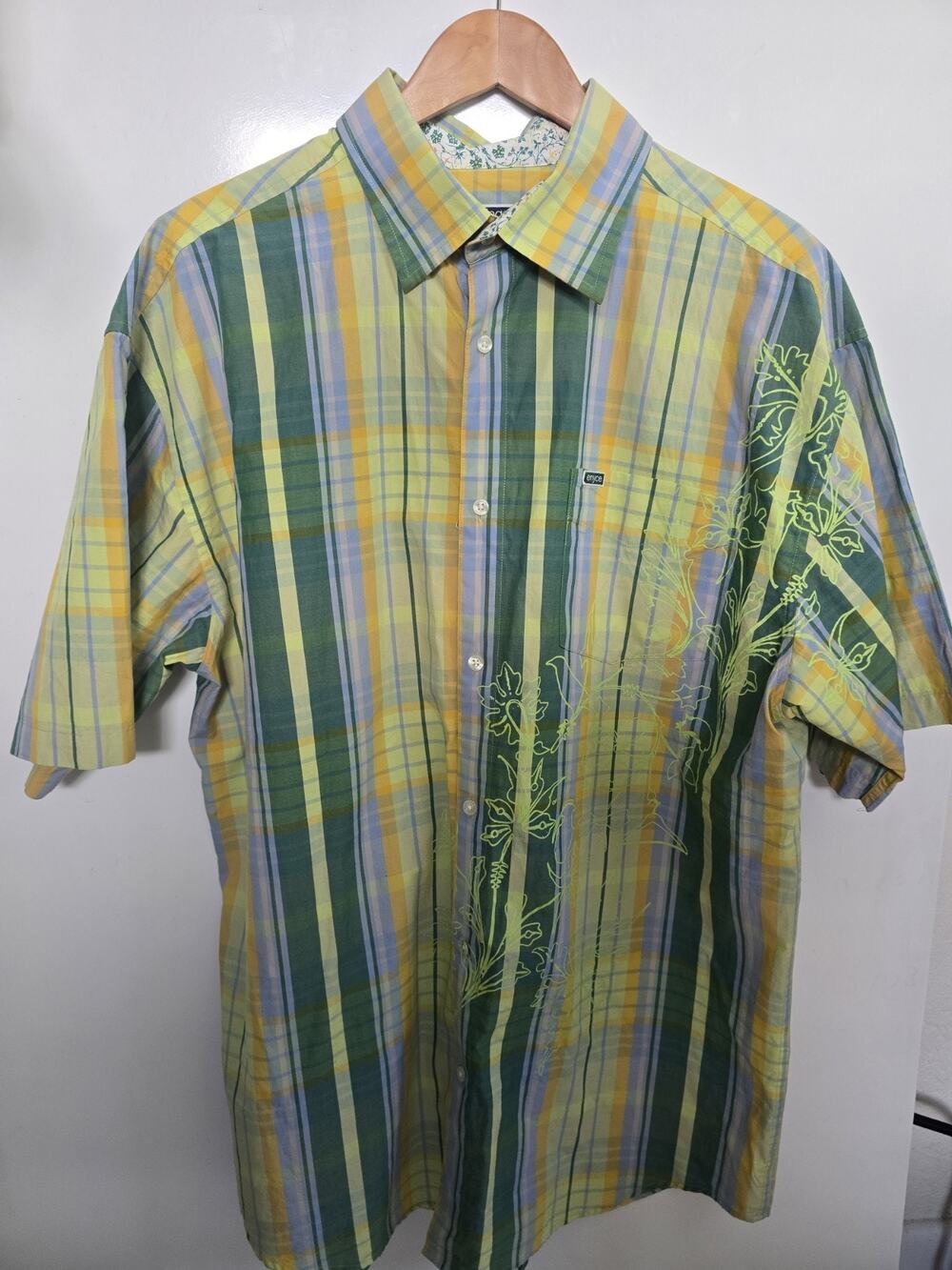 Vintage Enyce Short Sleeve Button Down Shirt Crisp Cotton Plaid XL? See Photos
